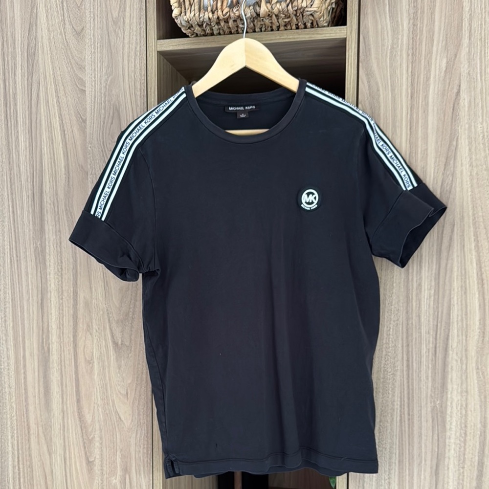 Michael Kors Black Short Sleeve Tee with Sporty Stripes